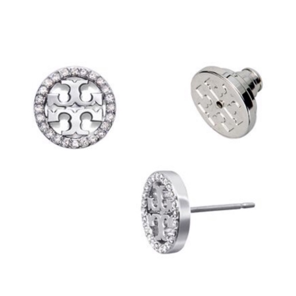 TORY BURCH • Silver Miller Circle Crystal Earrings - Picture 3 of 6